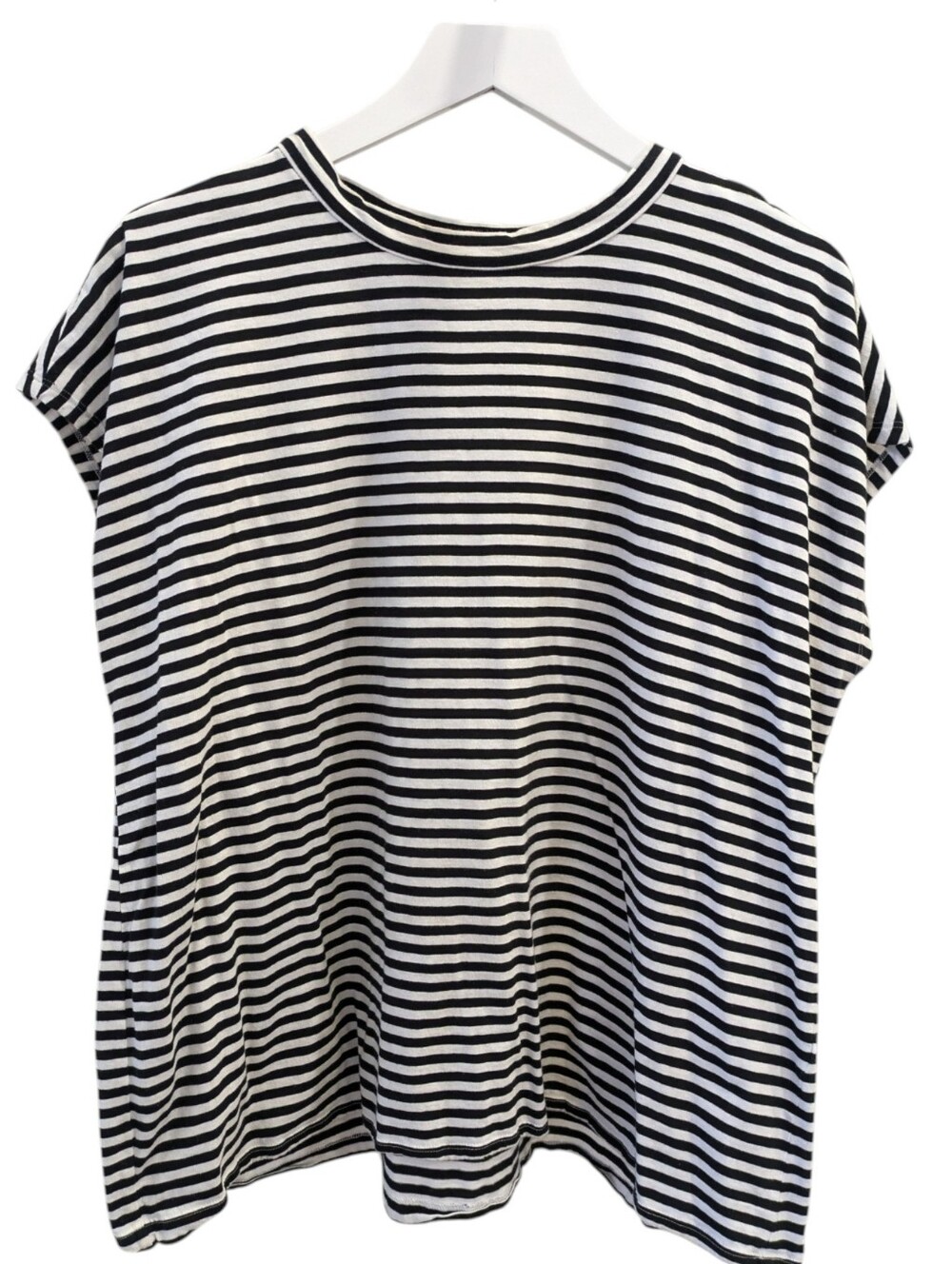 Eileen Fisher Striped Cotton Tee XL Black White Organic Slub Crew Dolman